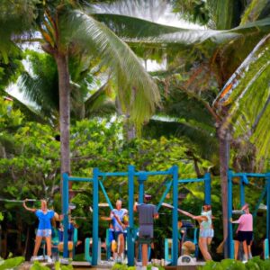 Outdoor Fitness Stations At Tropical Resort